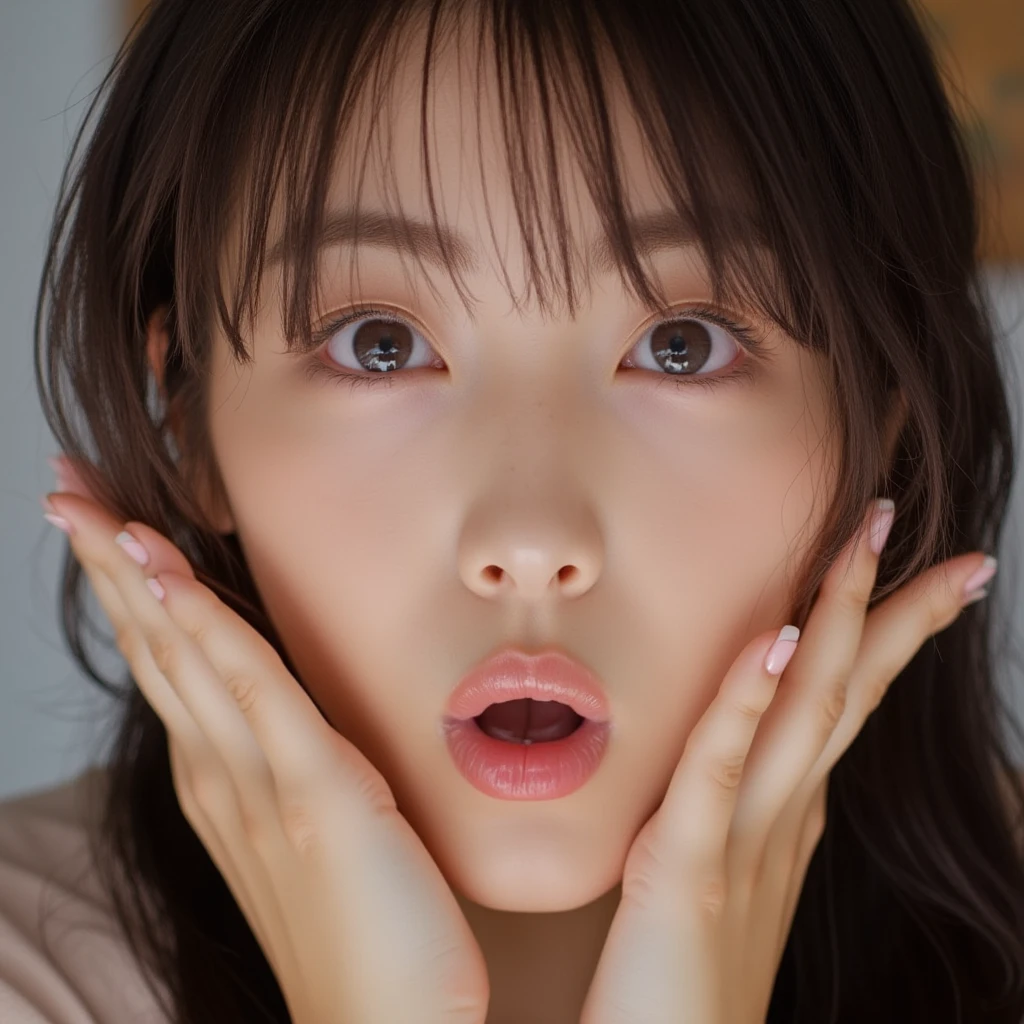 Closeup, a asian woman, surprised face