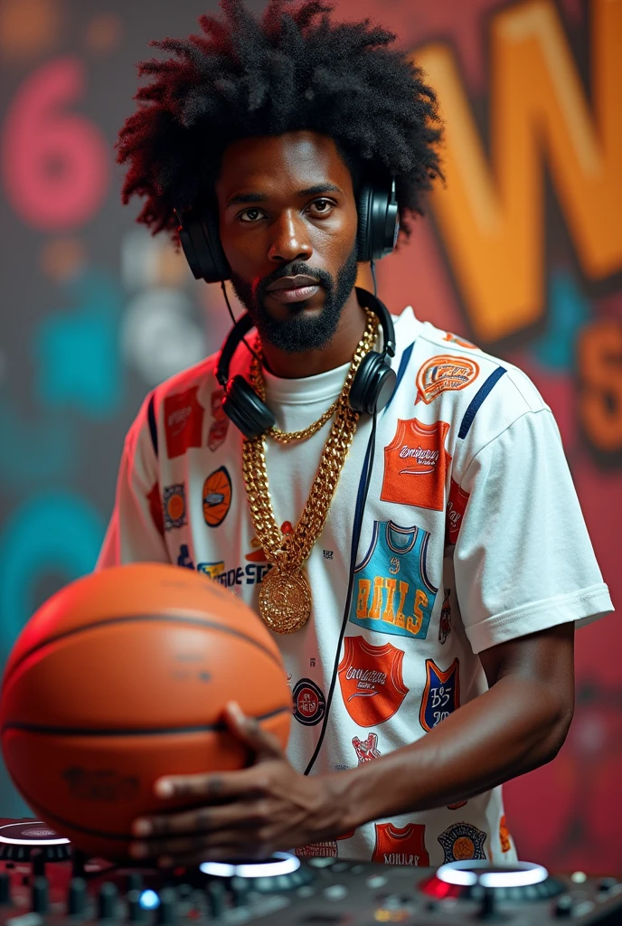 A tall man with a basketball  ball head and a red eyes and black eyebrows sideburns beard  wearing an army pattern Los Angeles Lakers uniform name tag with the name Sorena on it and a military hat written on his name card on uniform  is sitting on a couch in an underground bunker.