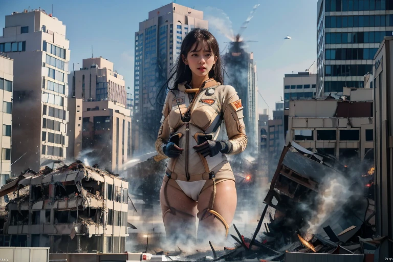 (((RAW image quality:1.4))), best image quality, movie lighting, octane rendering, super sharp, 1 girl, Japanese, troubled face, glowing skin, brown hair, short hair, Futuristic pilot suit, white down jacket, cleavage, intricate details, run away, (Running at full speed:1.4), Breaking through the glass, flying glass shards, cyber punk, Night sky with countless stars shining, shining milky way, heavy rain:1.3, Remains, laser beam attack, (((big explosion:1.3))), pillar of fire:1.2, (((a city engulfed in flames:1.4))), wet hair:1.2, wet skin:1.2, puddle, fine eyes, Fine skin texture, camel toe, Detailed CG image quality, (Photo taken with an 8mm wide-angle lens), Angle looking up from below:1.2, (full body angle), My whole body is soaked wet, The shutter speed is fast, biologically correct,