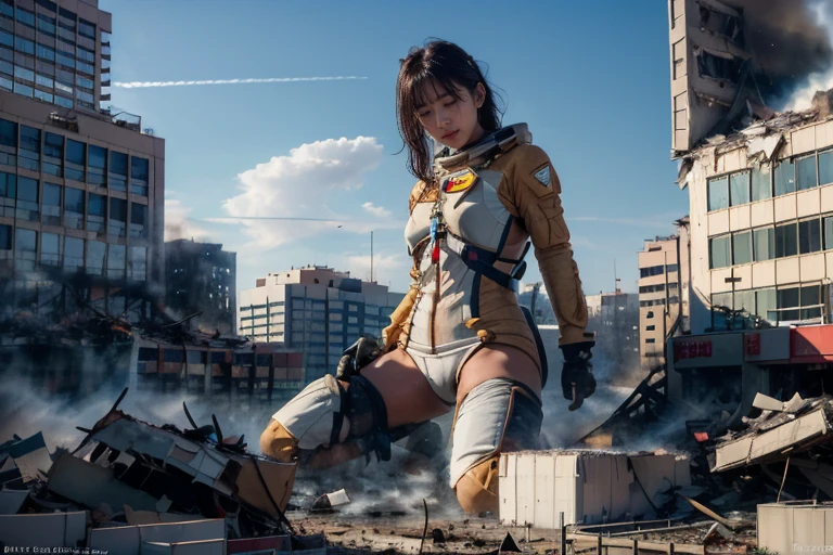 (((RAW image quality:1.4))), best image quality, movie lighting, octane rendering, super sharp, 1 girl, Japanese, troubled face, glowing skin, brown hair, short hair, Futuristic pilot suit, white down jacket, cleavage, intricate details, run away, (Running at full speed:1.4), Breaking through the glass, flying glass shards, cyber punk, Night sky with countless stars shining, shining milky way, heavy rain:1.3, Remains, laser beam attack, (((A big explosion behind me:1.3))), pillar of fire:1.2, (((a city engulfed in flames:1.4))), city of ruins, wet skin:1.2, puddle, fine eyes, Fine skin texture, camel toe, Detailed CG image quality, (Photo taken with an 8mm wide-angle lens), Angle looking up from below:1.2, (full body angle), My whole body is soaked wet, The shutter speed is fast, biologically correct,