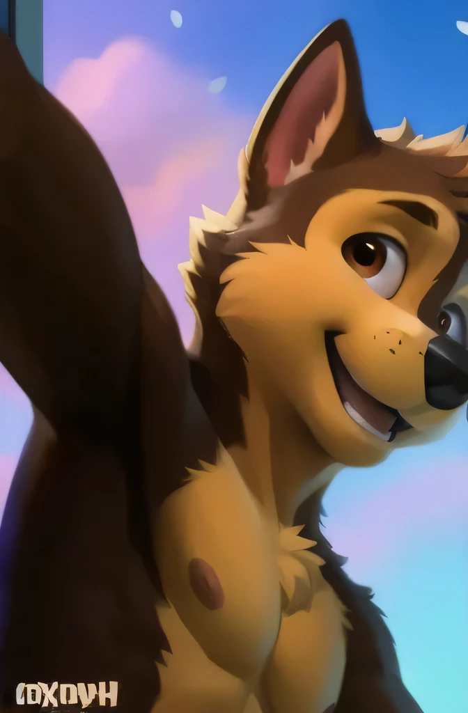 Chase smiles, when he exposes his body to a POV viewer, hands above head, because he desperately wants it, detailed fluffy fur texture, , impasto-impressionism (by foxovh, Ross Tran, Mikhail Garmash , Pino Daeni, A SPARK), detailed eyes. , highly detailed pupils , One, fluffy, antrum, chase-pp, domestic dog, male, brown eye , brown wool , light brown body, fur body, naked, detailed fluffy fur texture, curved, greased, 1 adult, face Moans, big torso, muscular, big tail, thick and sinewy penis, big balls, good body.