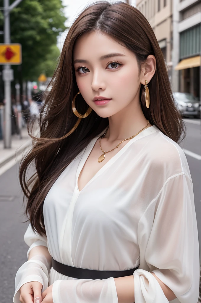 1 beautiful girl in Hanfu, ((very thin and soft white silk shirt)), platinum purple long ponytail, Jewelry, ear jewelry, necklace and necklace, carefully painted purple big eyes, carefully made up, thin eyebrows, high nose, beautiful red lips, no smile, pursed lips, rosy cheeks, wide chest, big breasts, well-proportioned breasts, slim waist, well-proportioned buttocks, black fishnet stockings, Chinese Hanfu style, fictional art pattern, full of bright and realistic colors, RAW photo, realistic photo, 8k ultra-high quality surreal photo, (magic light effect effect: 1.8), 10x pixels, magic effect (Background): 1.8), super detailed eyes, full body portrait of the girl, standing in the rain, wet clothes hugging the body, revealing beautiful curves, dynamic posture, 1 Girl, Beautiful, Baby Face, 20 Years Old, White Skin, Pose, Big Breast, (The Front of The Blouse is Open:1.3), Grey Eye, Muscles:1.3, Outdoor, Bokeh:1.1, Drill Hair, Tied Hair, ((Coloured Hair)), Open Mouth, (top quality、8k、masterpiece:1.3))、30-year-old Korean woman,sharp focus, High level of image quality, high resolution,facial focus,Portrait ID photo,Upper body photo。Draw lips correctly, red lipstick,wear white shirt,red bow tie,Green suit。wavy long hair,hair tied up,ponytail,Mature,charming smile,Pink warm color background,solid color background