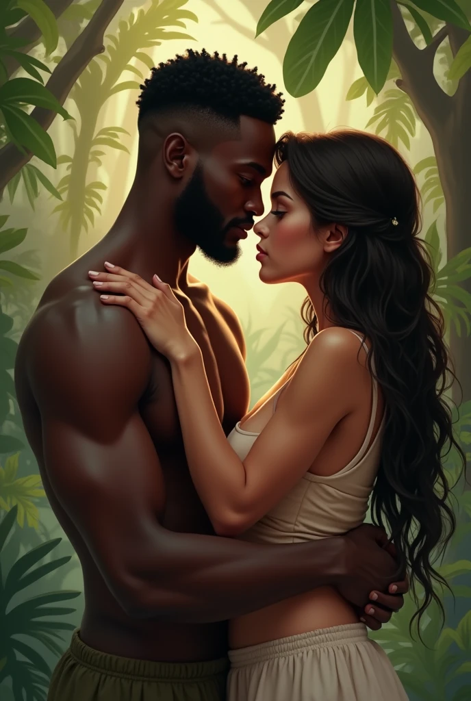 masterpiece, best quality, unity 8k wallpaper, illustration, very detailed, ((pain,moaning,1 woman,1 man, first sound)), whole body,wet clothes, sweat, Warmth, Stiff, big bust, plump body ((in water))(((Forced to kiss)))(kiss a man),solid brown male body