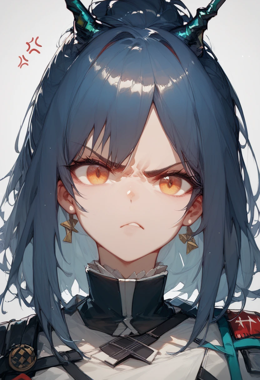 score_9, score_8_up, score_7_up, 1girl, solo,  best quality, masterpiece, highres, solo, (shining_arknights:1.10), angry, annoyed, portrait, looking at viewer, 38 