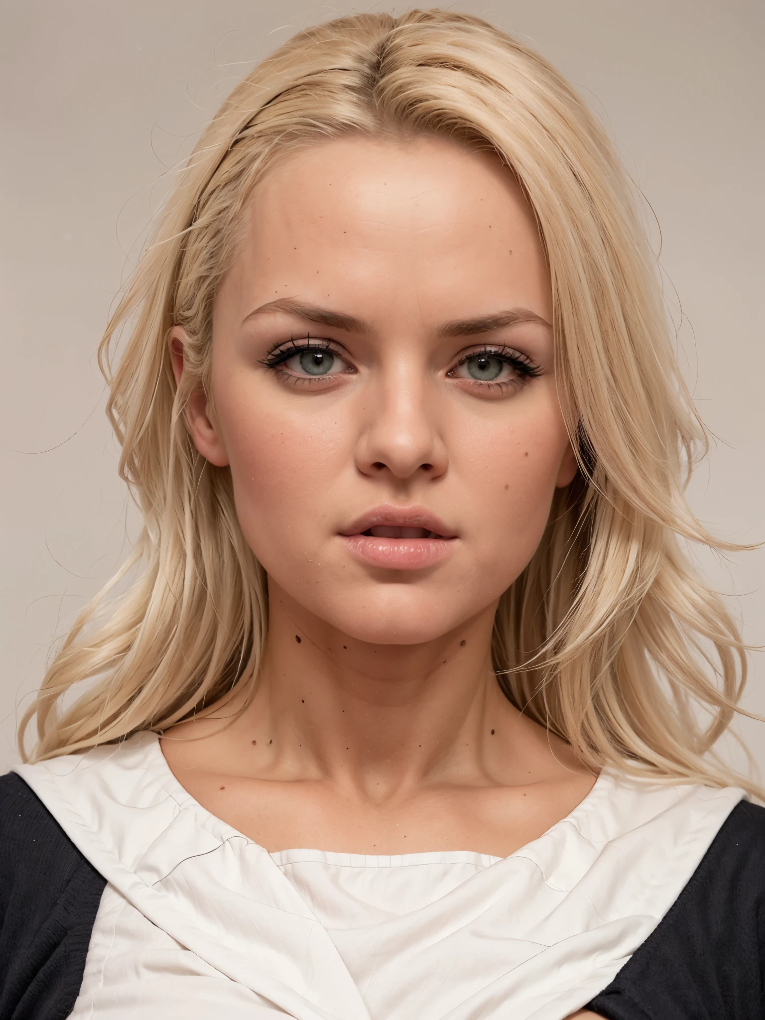 (oil painting, masterpiece, best quality, ultra detailed, focus on character), short blonde hair, ([back:0.8]|[ face facing backwards:1.1]), serious face, ([cold scenario:1.2]|[ snowy background:1.3]| [high contrast:1.1]), frankie.babe