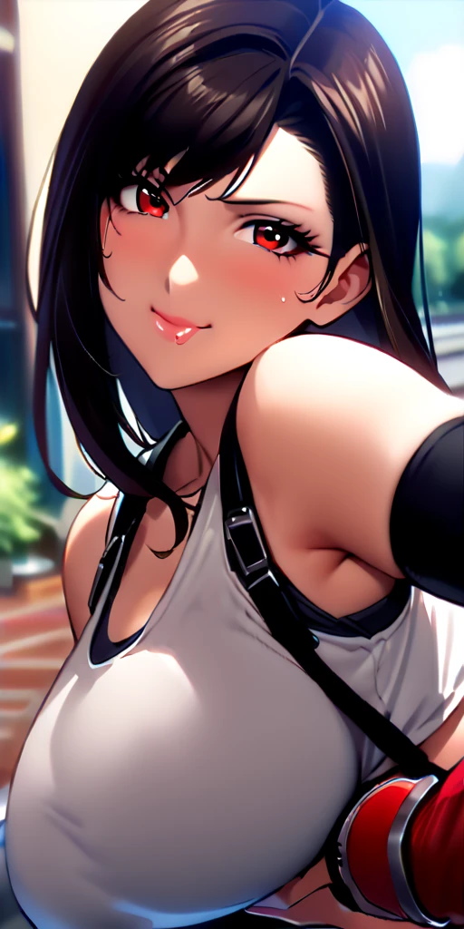 ((((( Tifa Lockhart, Final Fantasy 7 :1.5))))),(( 最 High Quality  、  Masterpiece 、 anime style 、最 High Quality 、 high definition 、8k、  Details、ultra-  Details:1.3))、 long legs :1.2,  Beautiful Style Woman :1.4、(smile:1.2),  double eyelids、(((( one woman, beautiful face, beautiful face、Outdoor, upper body:1.5)))),Big Breasts、 high definition , Accurate,  anatomically correct,  high definition モデル,  High Quality , Very   Details, Ultra High Definition、 black hair、  straight hair、 long hair, red open finger gloves,( uplifting、 action、Contrapposto pose、dynamic、dynamicポーズ、dynamic motion:1.5)、(( drool )), indoor,close-up, round bust s ,, slim figure,(( grab the breast)),My chest is grabbed and crushed,((Grab your chest)), euphoric expression,A melting look,shame,Feeling Weak,ecstasy face, climax face ,( Movement that rubs my chest  ),( my chest is shaking :1.2),((My heart is trembling)),((((whole body)))),((((Lesbian)))),((Kiss:1.5)),((((whole bodyが映るアングル)))),(((Fully clothed))),(( black knee-high socks)),(((Fully clothed))),(( absolute domain)),((( lots of hearts))),((Skirt Outfit )),,((( open leg))),((( is sweating)))