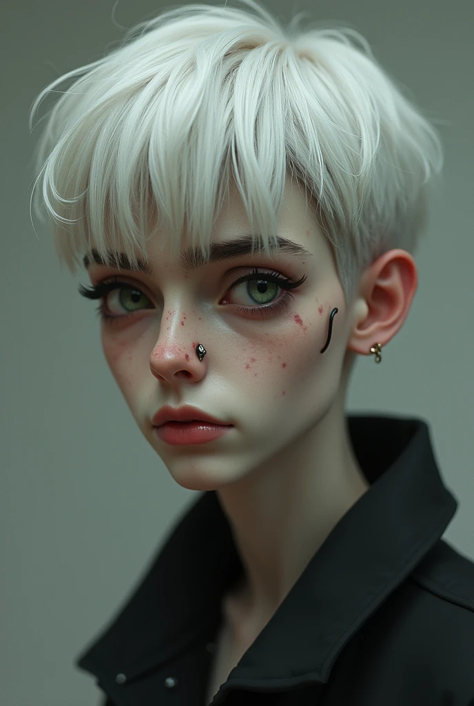 Gray Hair、blue eyes、Earrings、Beautiful Boy、Horn、tooth、Vampire