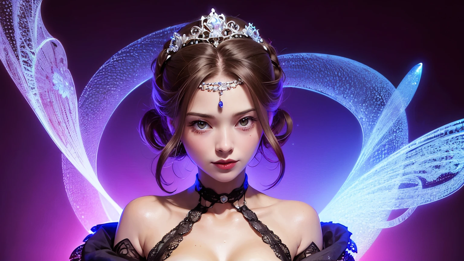 Bust of a beautiful noble maiden，Redhead elegantly coiled，(((A huge crystal on the chest)))，Purple clear eyes，The hair is covered with beautiful and delicate floral craftsmanship, Crystal jewelry filigree，jewelry，Ultra-detailed details