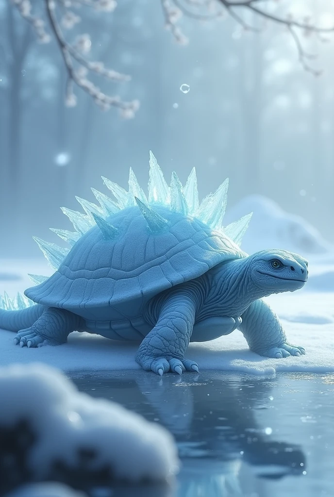 best quality,4k,8k,highres,masterpiece:1.2,ultra-detailed,realistic:1.37,winter eco-system on the back of the kaiju,turtle kaiju,image of a gigantic turtle kaiju standing on the snow,spiky mountain,((large spiky mountain on its shell)),vivid color,(vivid color ice mountain on the shell on the turtle),magical,artistic,portrait,detailed eyes,long eyelashes,intense expression,icy blue color,twinkling snowflakes,frosty breath,frozen landscape,harsh winter,quiet and serene atmosphere,(spiky snow mountain shell),reflection on the shell,crystal-clear icicleson the kaiju shell,huge paws,sharp claws,imposing posture,towering figure,tall ice cliffs,majestic scenery,mystical lighting,subtle shades of blue,cloudy sky,icy ground,freezing temperatures,heavy snowfall,mesmerizing icy patterns,evokes a sense of wonder and awe.