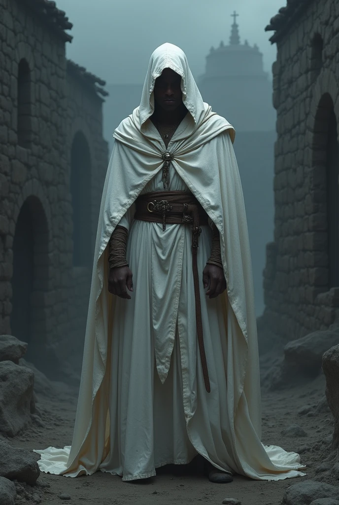 A warrior hidding himself with ancient cloth with no weapon