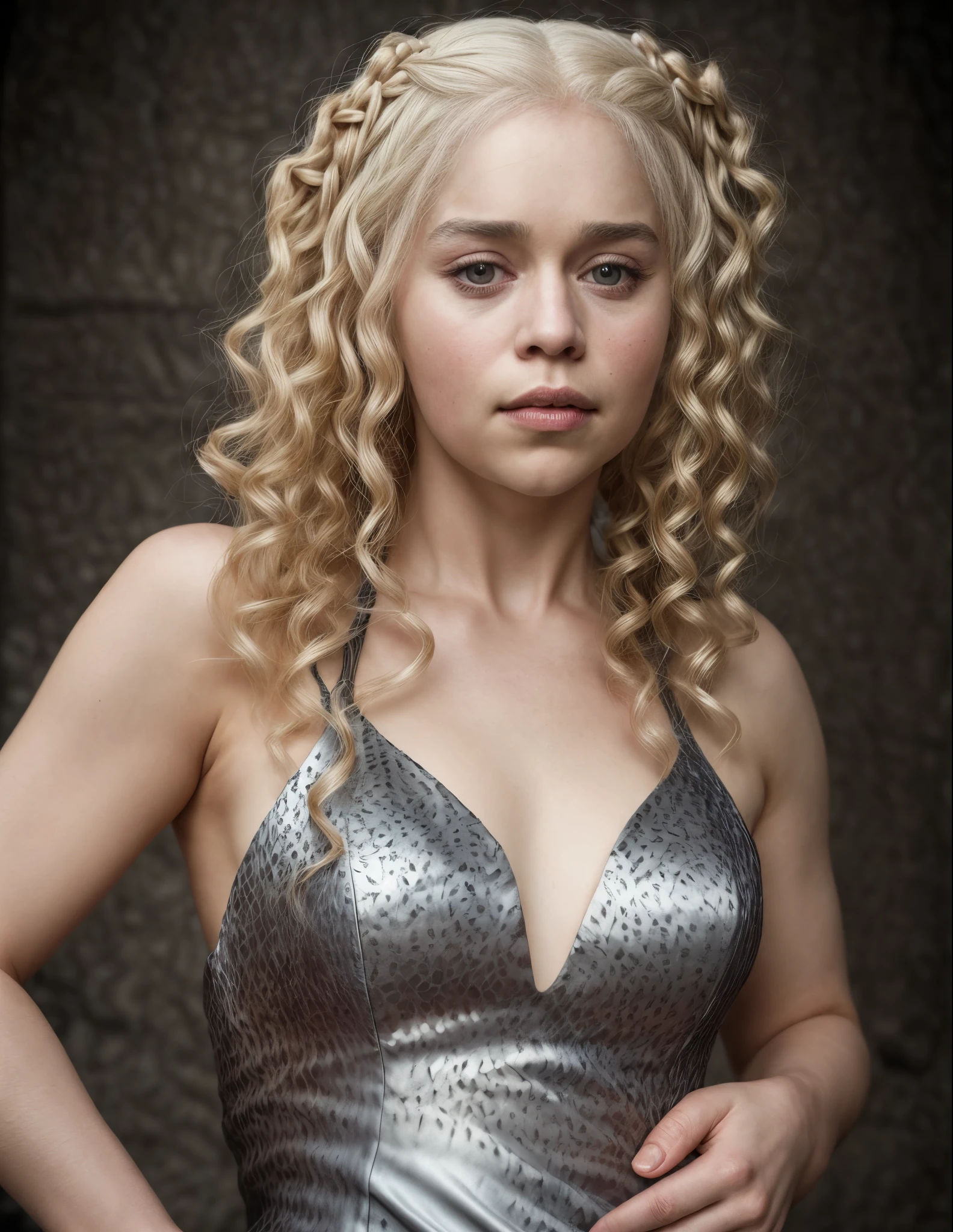 masterpiece, stunning portrait photo of khls woman, sleeveless, erotic costumes, sensual satin dress, game of thrones inspired costumes, 
  
