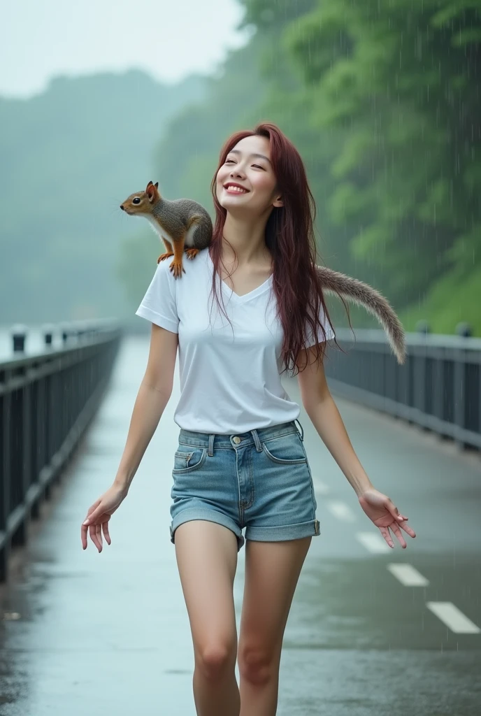 ((Top Quality, 8K, masterpiece :1.3)), (large full breasts :1.2), Ultra-detailed face, detailled eyes, Double eyelidd, smiling expression, Long hair, She is one, open shoulder fantastic dress, Street Dance Pants, huge indian street, (dolphin shorts:1.3)