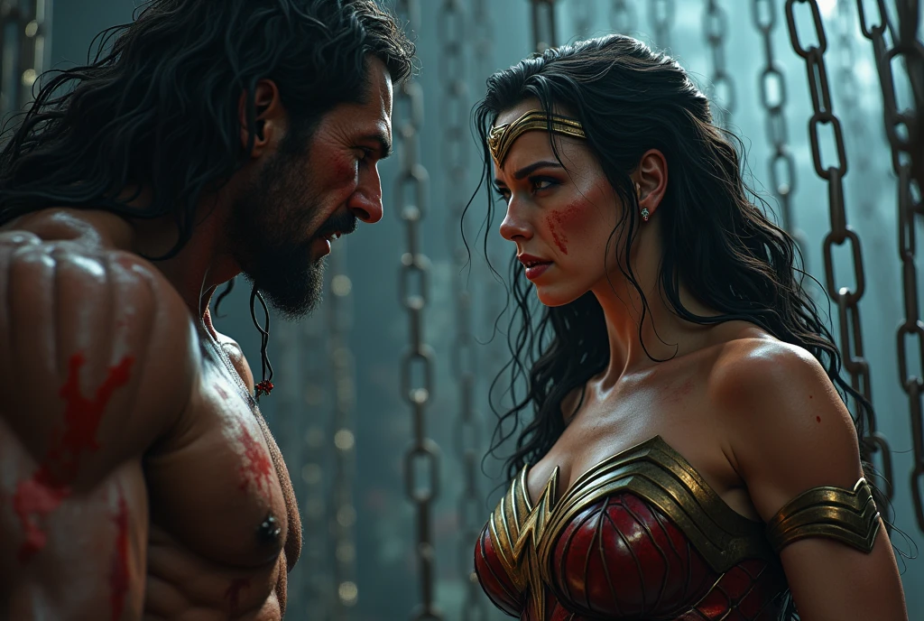 /imagem de prompt (alta resolução, renderizado, melhor qualidade) Samson and Delilah embraced with ruins in the background.