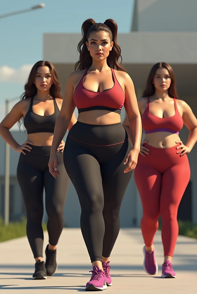 invisible, headless, faceless, masterpiece, best quality, large breasts, pink sports bra, gray leggings, running, park, accurate body, 1girl, side view, jiggle physics, full body view