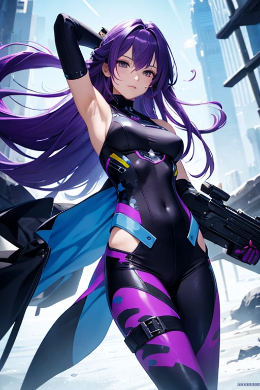 Best quality, (masterpiece:1.2), 1girl, night city wear, massive breast, perfect body, standing, smile, grinning expression, landscape is cyber punk city