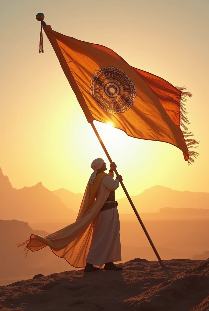 A person raises the flag of the Al Ghamr tribe