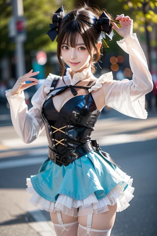 Japanese model woman in costume is posing for a photo shoot,anime  cosplay, anime girl  cosplay,  cosplay, professional  cosplay, looking at the camera,Detailed and beautiful eyes、 cute smile、 soft and gentle expression 