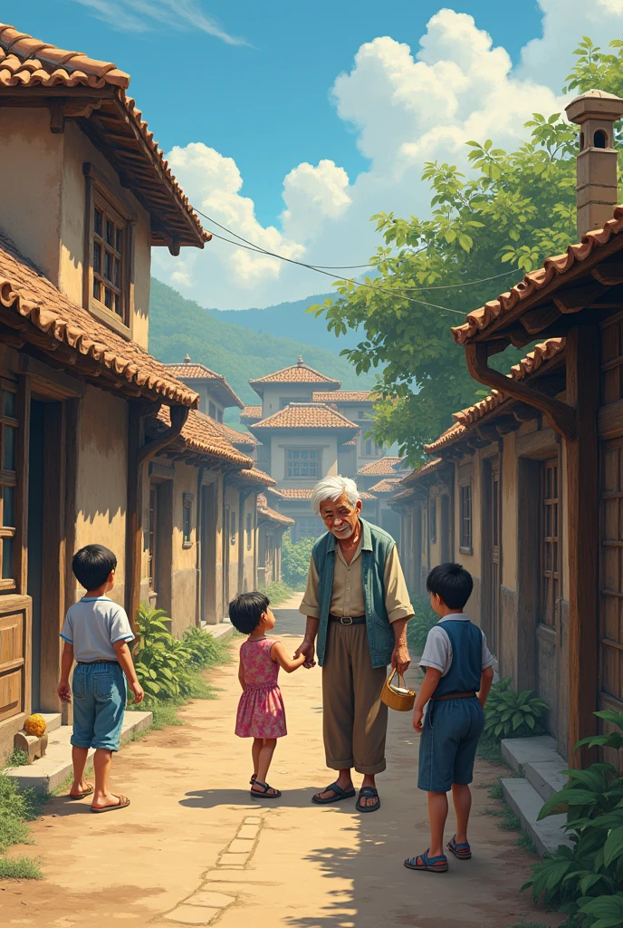 Village old and children ki image