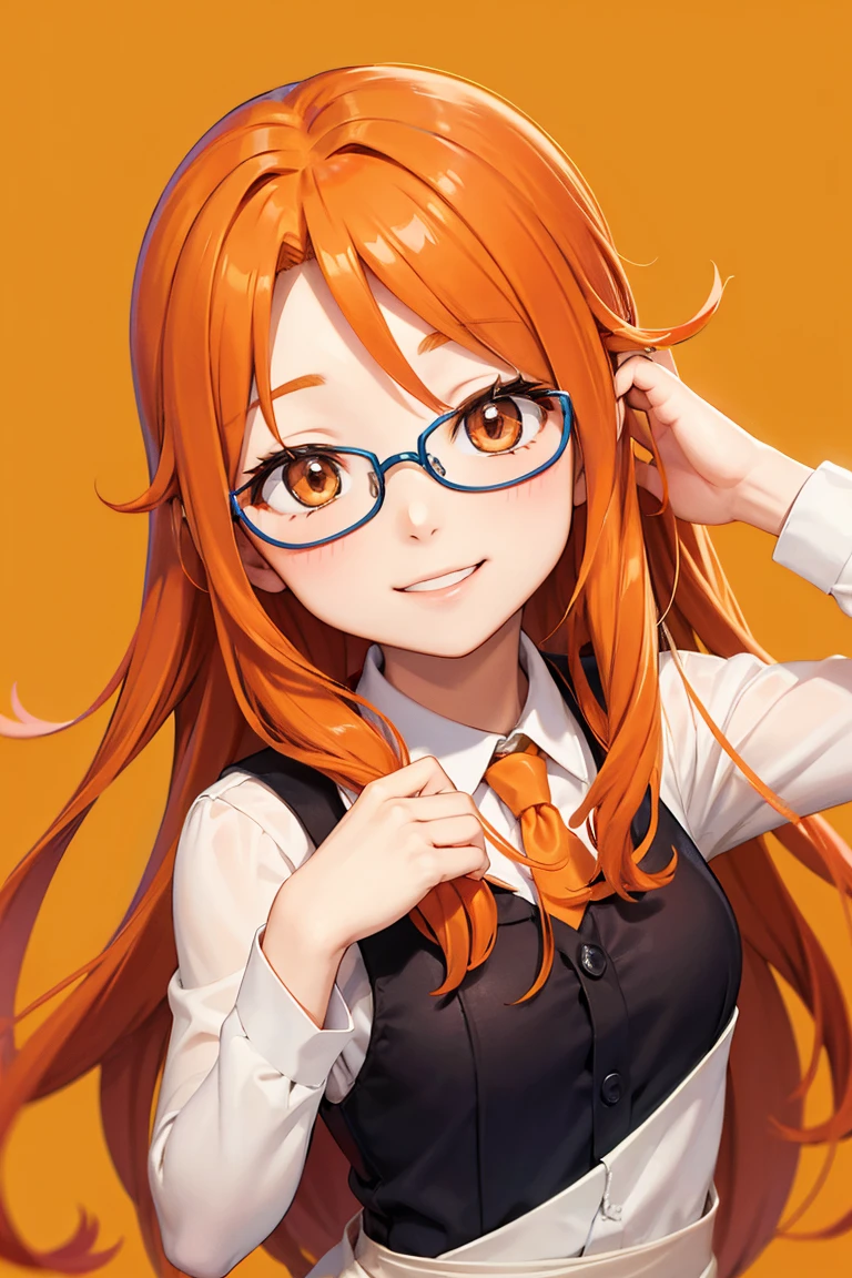 Hinako Kujo 、 orange hair、 one woman、Glasses、 long hair、smile