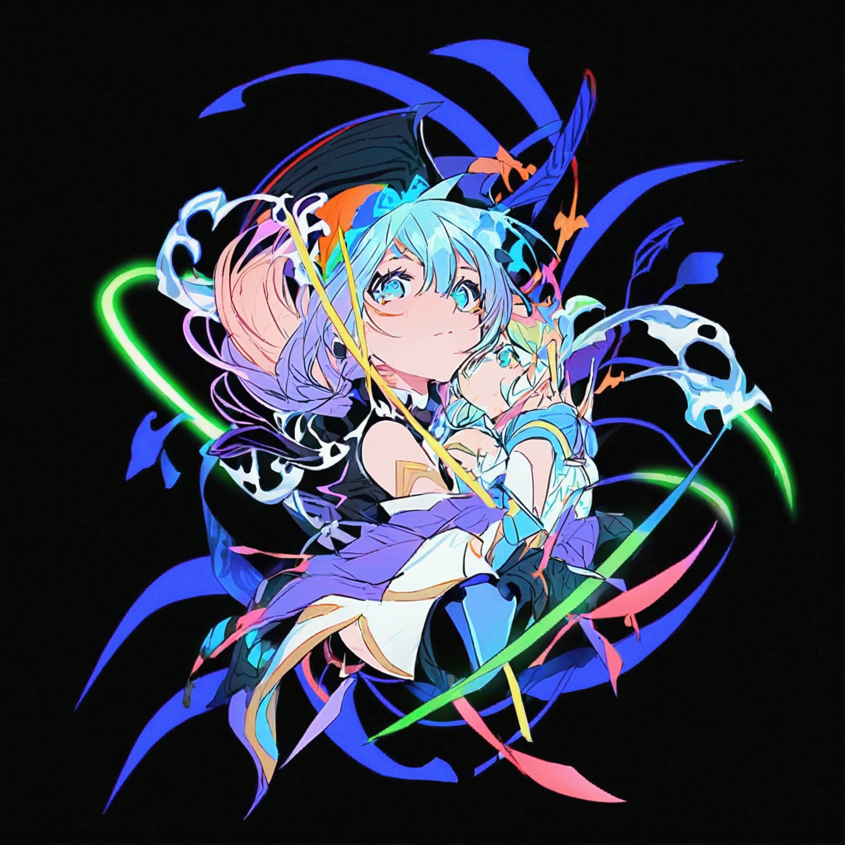 kaenbyou rin from touhou posing seductively, she is surrounded by blue flames and floating skulls,