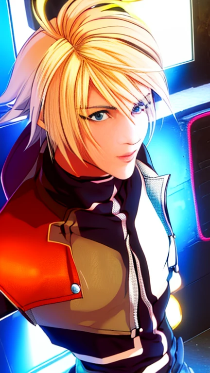 (    最 High Quality  ), (    最 High Quality  ), (Overall view),  beautifully built superhero,  hero costume ,   handsome and cool young man ,  Slim and thin , With brown skin ,  blonde hair,  Light and flirty ., Black and white ,  detail eyes off the shoulder,  detailed hair, Detailed clothing, Smooth lines,  High Quality 