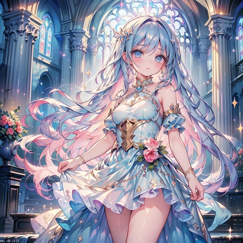 (masterpiece), best quality, expressive eyes, perfect face, Girl,long dark iridescent hair, iridescent eyes, small waist, small , large thighs,western princess attire