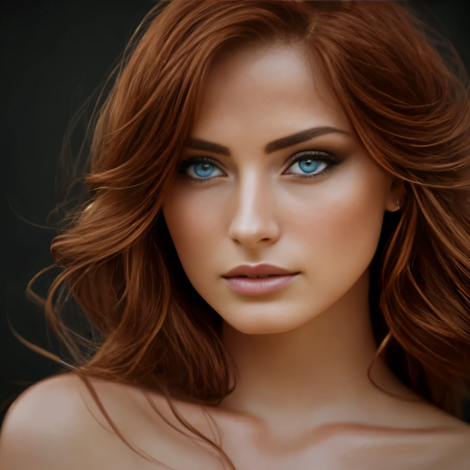 woman with medium-hair ,big blue eyes, Auburn-red-hair, pale,soft body,eyeliner,portrait, beautiful woman, beautiful female ,beautiful ,eyeliner , elegant, digital painting, smooth, dramatic lighting, ultra realistic, 8k, art , blur backgrond, black background ,black background,black wallpaper,    realistic ultra-detailed rendering style, natural light, sharp character design, (hard focus, 8k), (((natural skin texture))), 8k textures, soft cinematic lighting, adobe lightroom,  hdr, Sophisticated, Elegant, Rich Detail, Sharp Focuilm Look) )), Soothing Tones, Detail Frenzy, Intricate Detail, Super Detail, Low Contrast, Soft Film Lighting, Dull Colors, Exposure Blending, HDR, Fade, 35mm, f/1.4, ISO, f16, 25 sec , medium breast, show nipples, show vagina, open legs:1.5, wide open legs