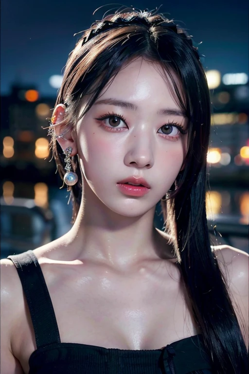 masterpiece, Highest quality, alone, One girl, Glowing Skin, Hoop Earrings, glamorous, Whimsical details, Slicked back hair, Fascinating, Bare shoulders, Crop top, Long trousers, Shallow depth of field, Contrasting, Professional models, Facing forward, Portraiture 、(Full Body Shot),((全身Completely naked))、(((nsfw)))(Lighting on face:1.5)),((Close-up of face:1.2)),((Delicately depicting the face:1.2)),((multicolored hair colors:1.5)),((Dreadlocks:1.4),(((Completely naked))),(((nsfw)))