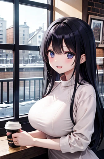 One girl, (8k、Highest quality、masterpiece:1.2)、(Realistic、フォトRealistic:1.2)、Holiday Night、 Eat at a restaurant、Looking at the audience、A sloppy smile、close:1.2、Big Breasts、Delicate and beautiful eyes、Black Hair、Medium Long Hair、 Casual clothing、Fashionable clothes、