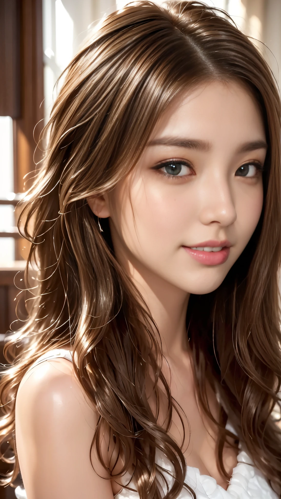 (( best quality , table top in front of you, super high resolution、 most complex and detailed description ))、(Spring-like outfit)、( face close-up:1.5),( one beautiful woman :1.8)、(Very Light Brown Wavy Hair:1.8), ( accurate anatomy:1.1)、 colored contact lenses 、 Completely-valid、 natural lips、 High Saturation Eye Shadow 、 loose off-shoulder knit、 short skirt 、 blurry background, Look at me and smile 、 LUXURY ROOM 、( super high resolution光沢, white skin:1.1)、 super high resolutionの顔、 super high resolutionの髪、 super high resolution sparkling eyes、 super high resolution glossy lips、(明るく照らされた white skin:1.1)、 are drawn in every detail、 super high resolution perfect beautiful teeth、whole body, Shoulders exposed:1.8, Front Angle:1.8,