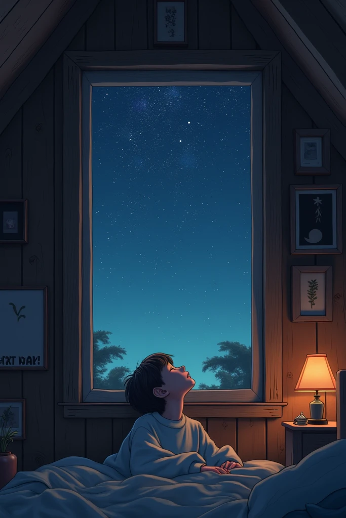 One lo-fi type one boy on night he see window he equip headphone he see shooting star