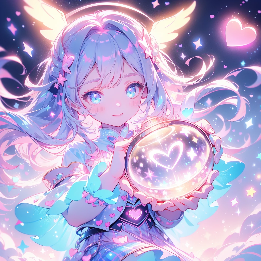 ((8K,masterpiece,top-quality,watercolor paiting,Official art:1.2)),((Optimal balance、accurate depiction:1.2))、
((ciinematic light, best quality backlight)),((delicate detail)), ((The best lighting, extremely delicate and beautiful)),
((glowing aura))、((Radiant hair))、((The ultra-detailliert))、((ray trace reflection、brilliance))
(ultra-detailliert:1.2)、(1girl in:1.2)、(Fractal Art:1.2)、(realisitic:0.5)、
((((Shining eyes:1.3)),(((Heart pupil:1.3))),(((big eye:1.3)))、(((Heart in the eye:1.3)))、
Detailed background、1girl in、Beautifully detailed、Moya、colourfull、marble、Particles of light、patterns、
Detailed drawing、Vibrant colors、striking contrast、intricate detailes、Delicate depiction、Luminescent、
((full body Esbian))、From the side、Beautiful facial features、Brightly colored eyes、Wearing intricate and delicate ornaments、
glowing aura、Radiant hair,Braids、Cave surrounded by crystals、trapped in crystal、
Charming smile, Anime girl with heart-shaped eyes and colorful hair,
(((Eyes made of twinkle:1.3)))、、Braiding、Sit down and look up、Wearing a yukata on the night of the fireworks display、hair adornments、nightclubs、Bustle of store openings、Blowback