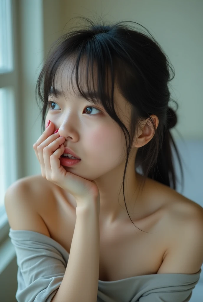 Asian girl touching her anus