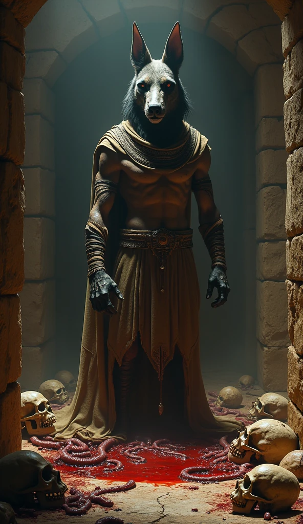 Start with a luxurious room of Ramsés bathed in a mysterious black light and a golden cage, creating a sense of confinement and secrecy. Masked Ramses is holding the golden cage. A golden cage should have intricate details like iron bars and chains, suggesting imprisonment or restraint, BREAK Include details like flickering, casting a warm glow and creating shadows that dance across the room. An androgen holding a light is the main source of illumination, adding to the mystical and somber atmosphere, BREAK Apply a shallow focus effect to the image, where the androgen and the nearest elements like the candlelight in his hands and some of the chains are in sharp focus, while the background, including parts of the room and some iron bars, softly blur into the purple light, BREAK Ensure the overall atmosphere of the image is one of solemnity and mystery, with the androgen's sacred presence and the room's eerie ambiance synergistically creating a powerful visual narrative.