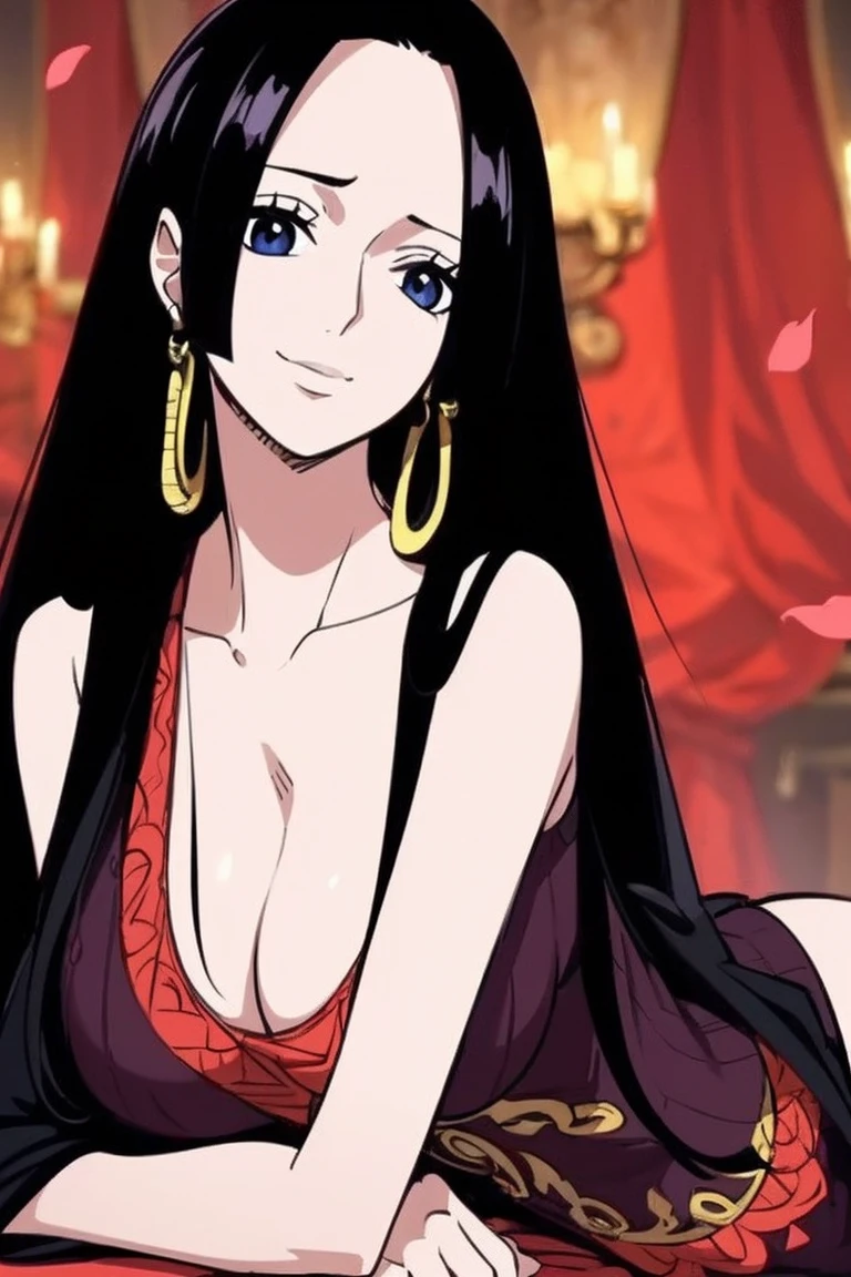 beautiful detailed eyes, beautiful detailed lips, extremely detailed eyes and face, longeyelashes, feminine appearance, seductive expression, flowing black hair, hourglass figure, revealing outfit, confident posture, exotic background, vibrant colors, portrait-style, dramatic lighting, glossy finish, boa Hancock, big ass, huge tits, nsfw, full body is showing in the photo, wearing sexy lingerie,