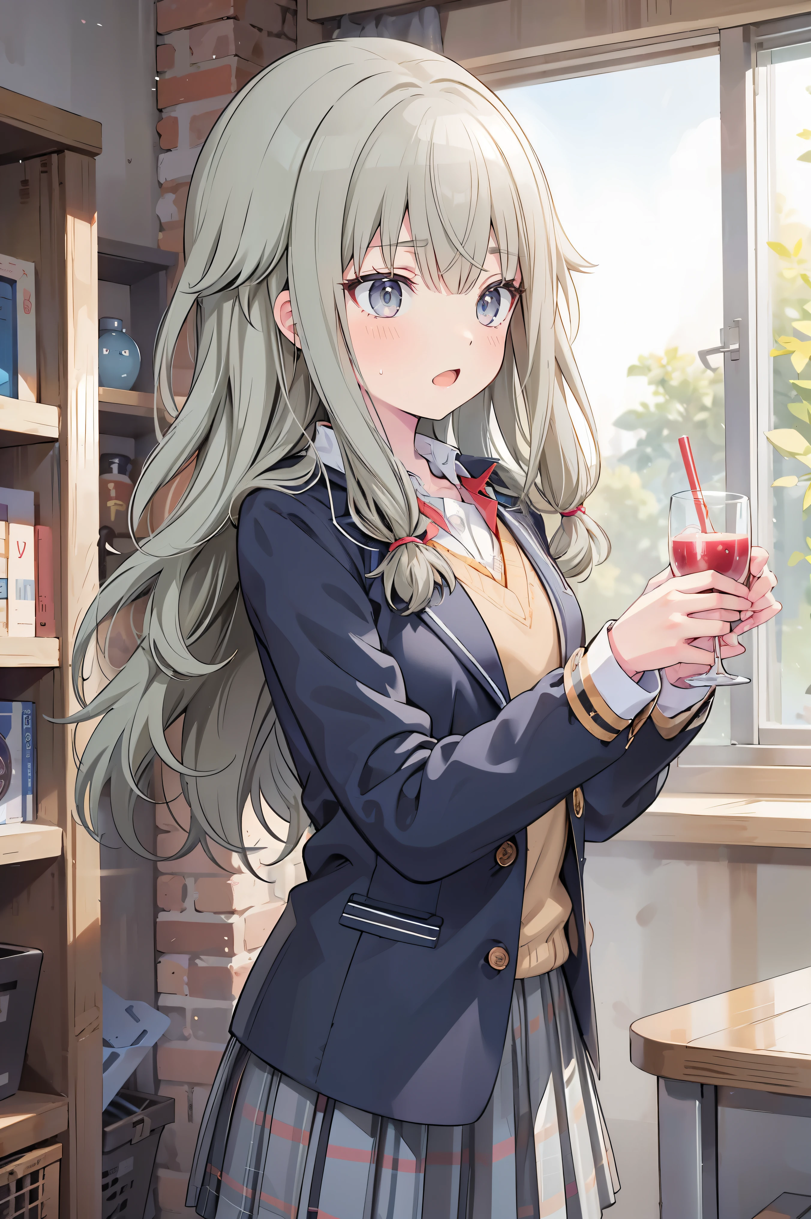 (8k, 最high quality)、Ultra-high resolution、Adorable、最high quality, beautiful,、school uniform、blazer、high quality、Shiny Hair、very fine and beautiful, bright pupils, Bright Eyes、Medium chest、nose blush、(Anatomically correct), medium chest dripping with love juice, whole body,