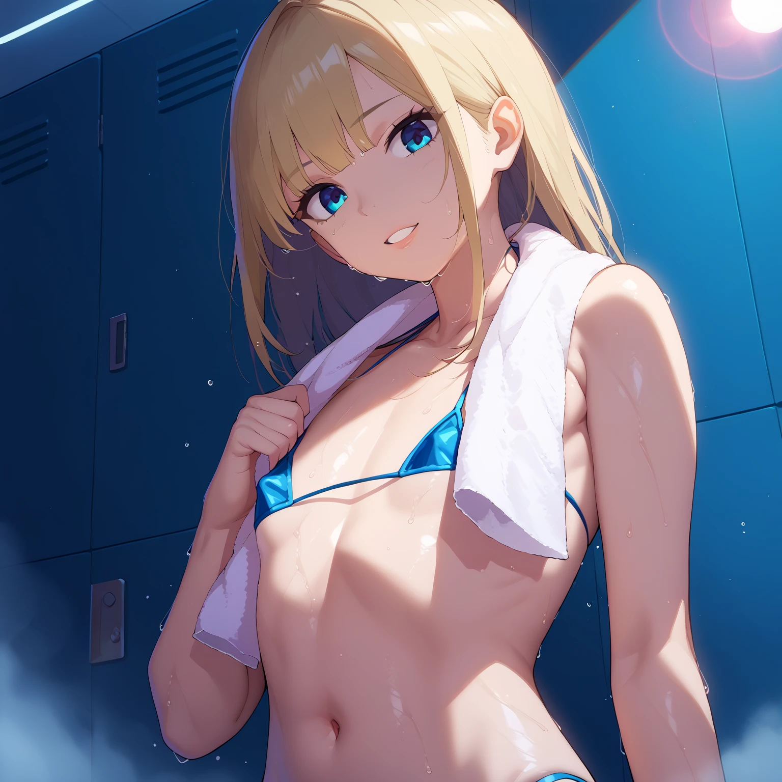 Anime Moe Art Style,Highest quality,High resolution,Anatomically correct,Multiple Girls,Mid-teens,Mr.々Hair style,Super detailed,Big Breasts,Shiny skin,Beautiful Skin,A rich expression,Shy laugh,high school girl,Gal-style girl,Nipples are visible,locker room,Sit on a bench,lure,Gymnastics,Bloomers,Naked upper body,Show off your chest,Poses that accentuate the chest,Sexy pose,Eyes drawn in detail,8K