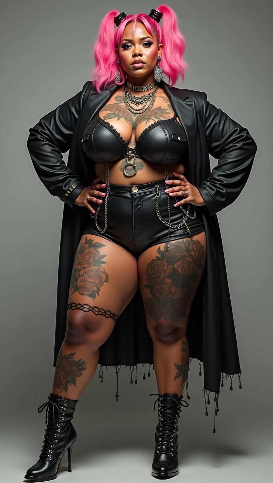 ((black African woman:1.4)) ((in a church:1.4)),((there is an audience and crowd in the church:1.4)), large breasts size, large breasts, with large breasts, uncovered nsfw huge breasts, nsfw huge breasts, big breasts, big breasts!, ((she is wearing a transparent tank top:1.3)), extremely plump, with a large breasts, fat woman, sie boob, big breasts!!, cleavage, ((exposed breasts:1.3)), ((extreme bulging cleavage:1.1)), ((black nipples and areolas)),((she is wearing heavy makeup, dark, bright red lipstick, a large cross pendant,clergy collar,and tattoos)), she has ((triple Wide,fat,hanging inflated,ballooned, exaggerated,larger-than-life, oversize, crowded,gargantuan,meaty,breasts hanging down to her stomach:1.2)), she has an ((insanely hairy crotch pubic and pussy:1.2)), extremely hairy pussy, hairy pubic, ((hairy crotch in frame)), Hairy vagina is fully exposed,(((fully exposed lower extremities:1.2)))