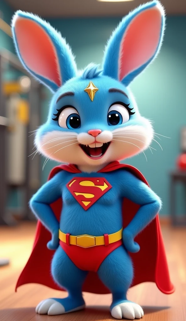 A 3D cartoon-style anthropomorphic rabbit designed in Disney or Pixar ...