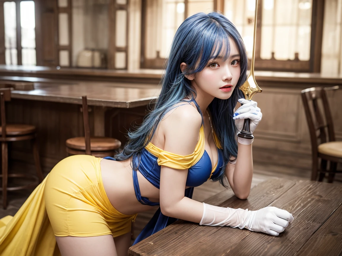 masterpiece, best quality, Smurfette, female smurf, white blouse, eating cake, sitting on a giant red mushroom, night, full blue moon, 8k, fine details, magical
