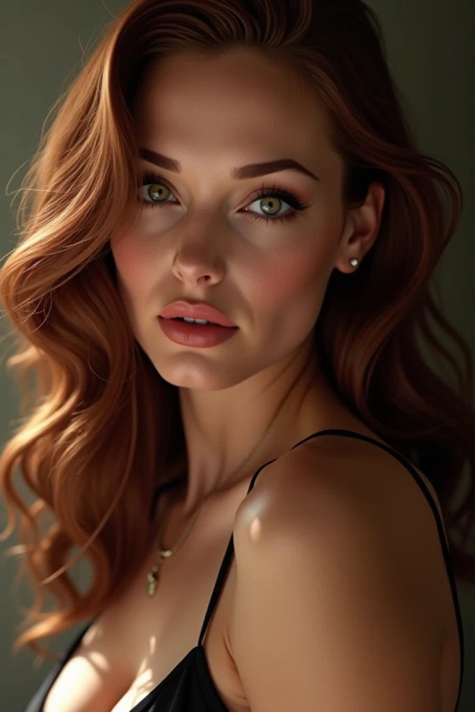best quality, ultra res, photorealistic, intricate details, solo portrait,1girl as jess nigri, ginger hair, perfect face, face detail, medium short hair