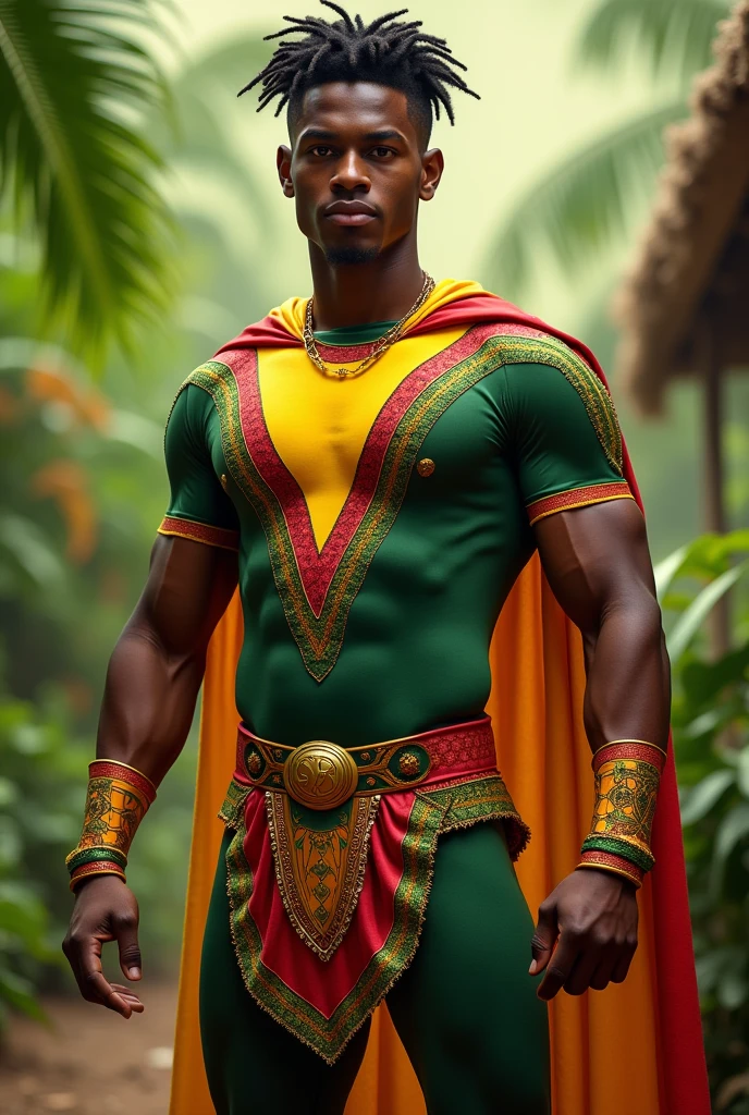 Jamaican Man,perfect body,Sport and Skinny boy body, 18 years old,Handsome face,Smiling face, good mood.,Jamaican nationalityJamaican ethnicity,Jamaican skin color,ฺฺBlack hair color,realistic hair color,Buzz Cut Hair style,(Best quality, 8k, Masterpiece).,highest detail, superior quality, natural lighting, beautiful, sexy, correct anatomy, good composition,realistic shapes, realistic skin tones,Natural eyes,realistic eyes,looking up at viewer,Realistic convex crotch,Prominent crotch,huge crotch,tight crotch,vpl,realistic muscles,Realistic wrinkles on the skin,Realistic arms and legs,Realistic face,realistic hair,Make a sexy and seductive face, man focus,amazing composition, front view, HDR, volumetric lighting, ultra quality, elegant,He was wearing tight Yellow and Dark Green Calvin Klein underwear and curved legs.,Post a erotic photoshoot,Realistic pose,He is standing in the Caribbean-style backyard of a Jamaican home.,The background is the Caribbean-style backyard of a Jamaican home.,realistic background.,detailed hair,full body,Fujifilm XT3 photorealistic art by midjourney