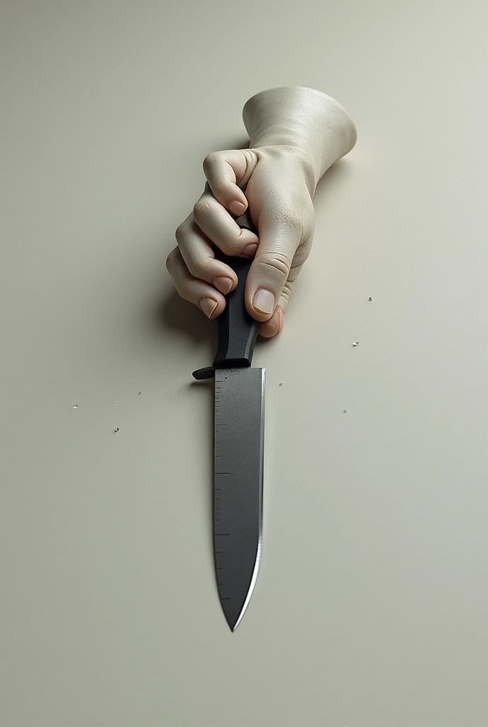 gloomy background, bloody hand with a metal shard in it
