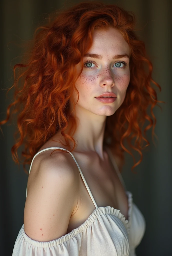 1 garota em, 19 anos, Sozinho, Aesthetic art, Irish, cabelo loiro morango ondulado, Hair to the shoulders, olhos cinzentos, olhos cinza claro, algumas pequenas sardas, pale skin, corpo de corredor, (Pele Texturizada, poros da pele:1.1), arrepio, wearing a cardigan with nothing underneath, no bra, seios expostos, pose sexy, aberto expandido