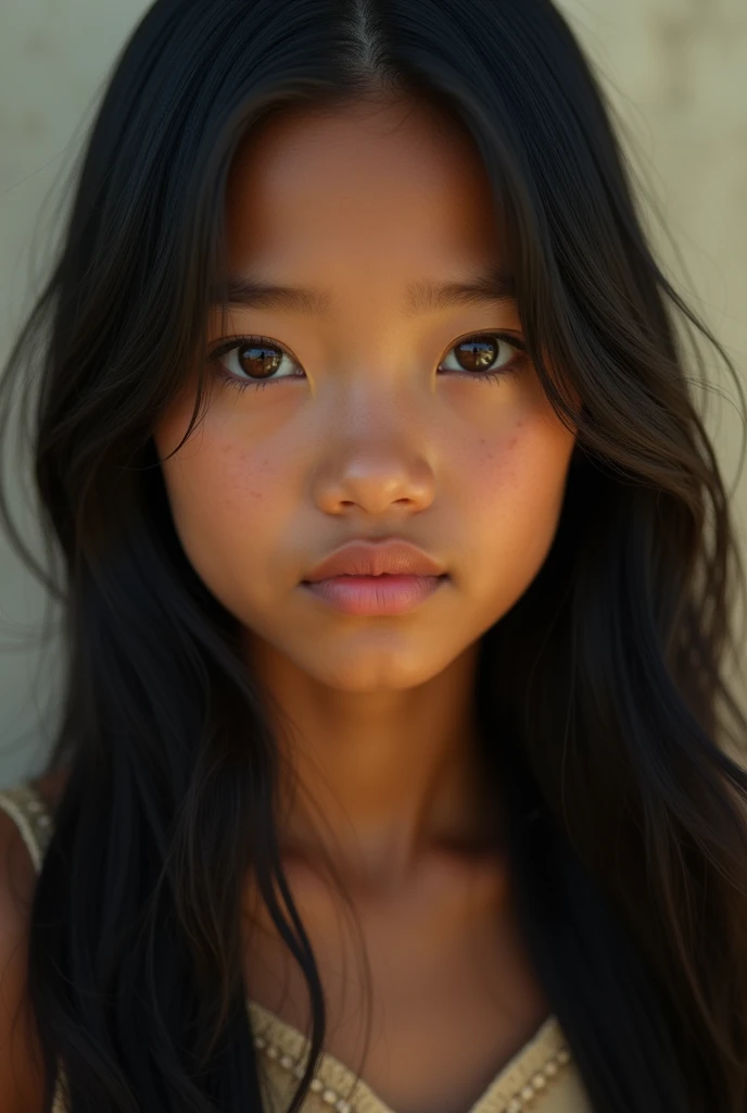 A girl who looks 13 years old with dark skin