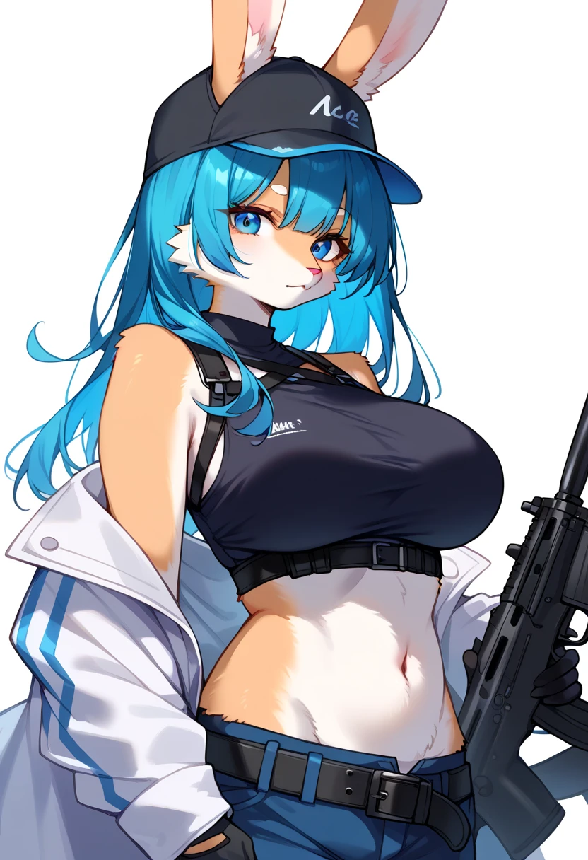 Special Forces Girls,during war,Grinning face,topless,belly button,aircraft carrier,Inward-curling ponytail,hat,Open your mouth,Radiation symbol tattoo on stomach,Big Breasts,１people