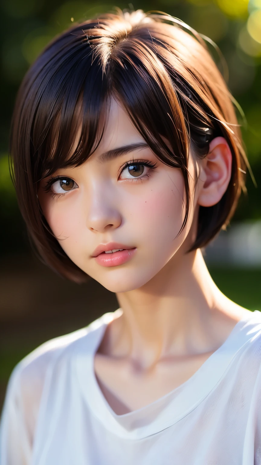 Arafed asian woman with short hair and a white shirt - SeaArt AI
