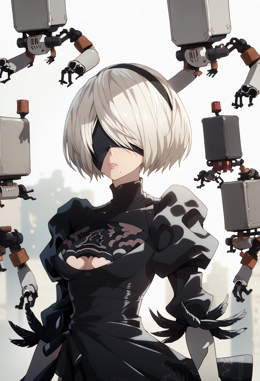 masterpiece, high definition , best quality,8k
(b2,NieR Automata,Blindfold, Shiny Skin)