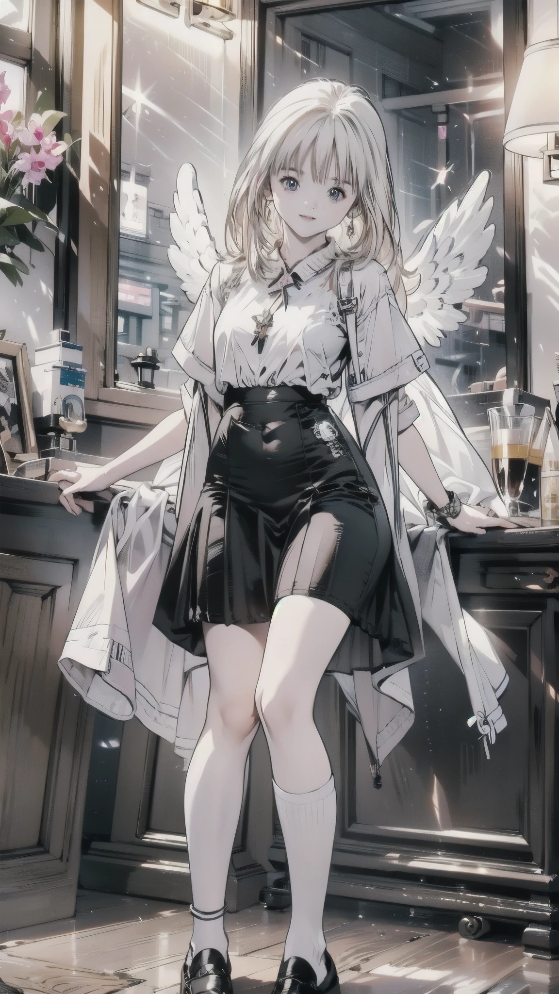 Beautiful girl、とてもcute天使、 pink gothic dress、cute、、smile、 Long Skirt、 Black Long Boots 、Angel Wings、middle ages、 princess your toddler、