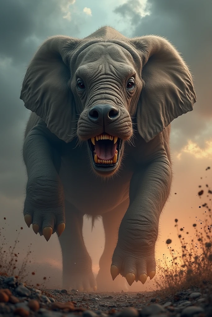 Bloody fusion of dog and elephant realistic image